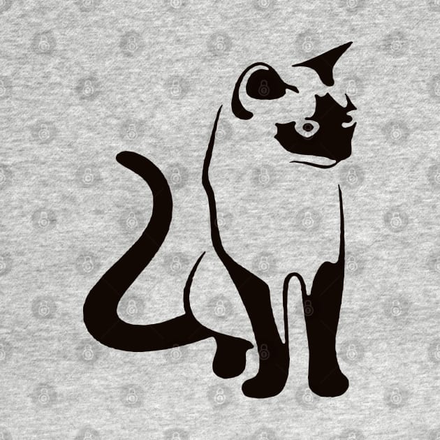 Traditional Thai Cat Minimalist Black Outline Art by taiche